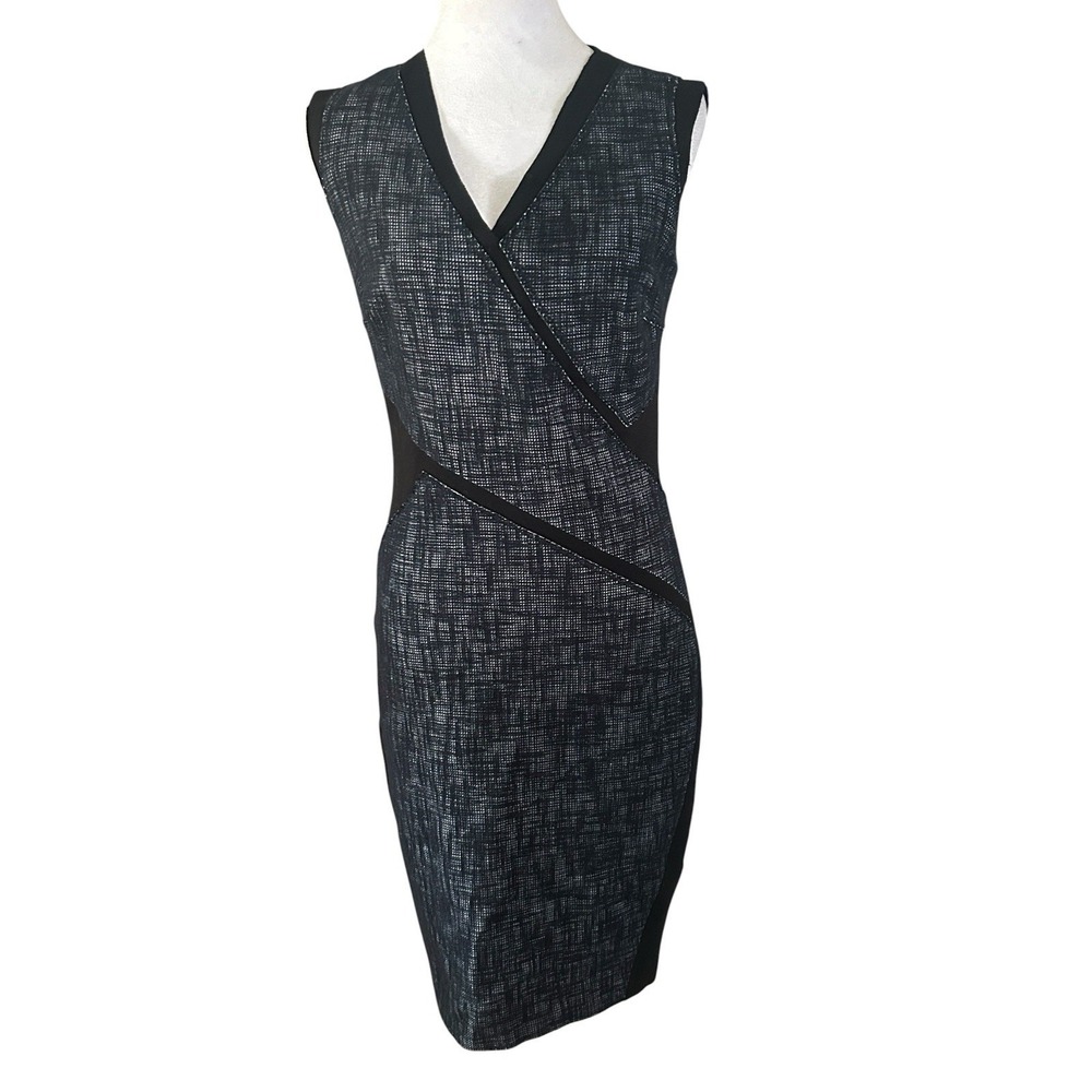 Ellie Tahari Black Sheath Dress SZ 2 Professional, Business, Formal V-Neck